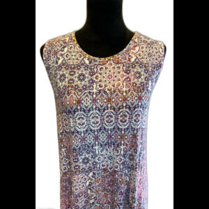 Cynthia Rowley Tank Dress Plus Size 1X Sleeveless Purple Cream Paisley Look